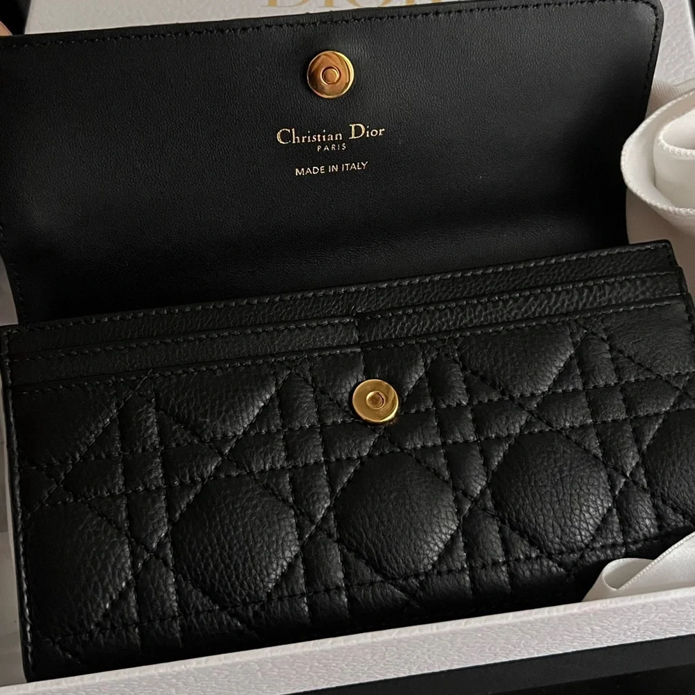 Dior Black Quilted Wallet with Gold Accents